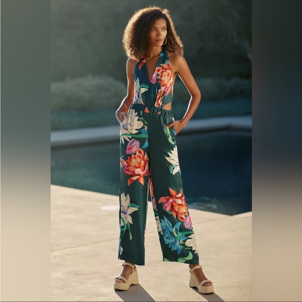 Maeve Anthropologie | Floral Halter Jumpsuit | US 6